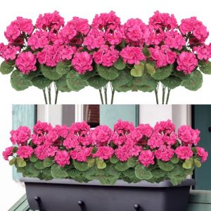 Weldomcor Lot de 6 Fleurs Artificielles de G&eacute;Ranium en Soit avec Feuilles Mortes R&eacute;Alistes Balcon Fleurs Plantes Artificielle pour Jardin Maison Bureau F&ecirc;Te Mariage Centre de Table (Rose Rouge) (Weldomcor EU, neuf)