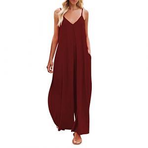 Blingko Combinaison Femme Ete 2023 Sexy à col en Rond Sarouel Ample Salopettes à Bretelles à l'entrejambe à Jambes Larges Loose Pantalon Large Chic Unie Sarouel Baggy Jumpsuit Combishort (Blingko, neuf)
