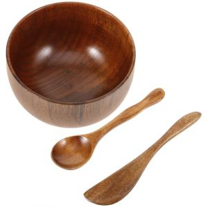 G&eacute;n&eacute;rique Bol en Bois pour Masque Facial 3 Pi&egrave;ces &ndash; Bol Profond Portable Spatule et B&acirc;ton M&eacute;langeur &ndash; Kit Accessoires DIY pour Soins Visage Pr&eacute;paration Masque Fait Maison R&eacute;utilisable (CLACKUI, neuf)