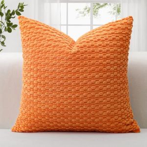 JOTOM Housse de coussin en velours c&ocirc;tel&eacute; doux, 45 x 45 cm, d&eacute;corative, avec texture bulle 3D, pour canap&eacute;, chambre &agrave; coucher, douce, pour d&eacute;coration de la maison (orange) (Jotom Europe, neuf)