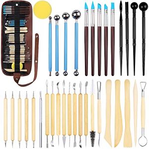 Frasheng 36 Pcs Outils de Sculpture,Outil de Poterie,Outil en Céramique Set,Ensemble D'outils en Argile,Kit D'outils Poterie avec Sac de Rangement,pour Sculpture,DIY,pour Débutants ou Professionnels (GRAVA DEVID, neuf)