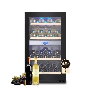 Kalamera Cave a vin Nouvelle version, 45 bouteilles, cave à vin multi-températures, deux zones de température 5-10°C / 10-18°C, 120 litres, Noir, KRC-120BFG (RenHeng products, neuf)