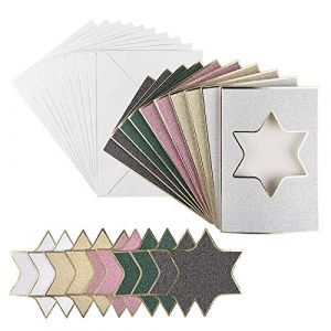 Ideen mit Herz Lot de 10 cartes de v&oelig;ux &agrave; 3 compartiments avec enveloppes et pi&egrave;ces de d&eacute;coupe, avec passe-partout, id&eacute;ales pour les f&eacute;licitations de la p&eacute;riode de No&euml;l Format B6 (&eacute;toile, argent, or, (Ideen mit Herz, neuf)