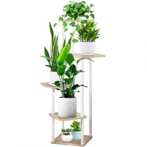 VASZOLA Étagère d'angle en bois et métal à 5 niveaux pour plantes, pour balcon, jardin, intérieur et extérieur (chêne blanc) (YOCOMEY, neuf)