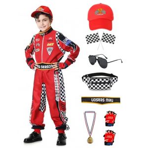 aicoaub Deguisement Pilote de Course Enfant Combinaison Karting Garçon avec Casquette Costume Déguisement Pilote de Course pour Carnaval Cosplay (enshihaowutaodianzishangwuyouxiangongsi, neuf)