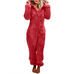 Combinaison Pyjama Femme Grenouillere Femme Combi Pyjama Tout En Un Chaud En Polaire,Combinaison Pyjama Barboteuse Polaire Capuche VêTement En Peluche Nuit Adulte Costume Loungewear GrenouillèRe, (kehanshangmao, neuf)