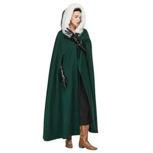 BEAUTELICATE Cape à Capuche Longue Manteau Poncho Laine Vintage Chaude pour Femme Mariée Mariage De Hiver Costume de Noël Halloween Médiévale Carnaval Deguisement 140cm, Vert forêt (BEAUTELICATE-FR, neuf)