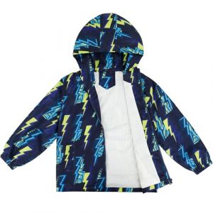 LACOFIA Veste Imperméable Enfant Garçon Veste Coupe Vent à Capuche Blouson de Pluie Léger Doublé de Maille pour Enfant Éclair Bleu Marine 3-4 ans (Lacofia, neuf)