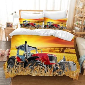 LLTTEER Housse de Couette Tracteur 200x200cm 3 Pièces,Parure De Lit Tracteur 2 Personne avec 2 Taies d'oreiller 65x65cm,Housse De Couette Microfibre pour Adolescents (Tractor 04,200x200cm) (HELUOUN, neuf)
