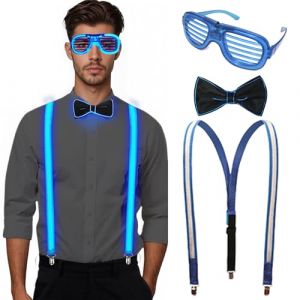 Calenxy Lot de 3 bretelles lumineuses &agrave; LED pour homme - N&oelig;ud papillon et lunettes - En forme de Y - Bretelles r&eacute;glables - 3 modes LED - Tenue rave parfaite pour No&euml;l, Halloween, f&ecirc;te costum&eacute;e (CARS TRUCKS ONLINE, neuf)
