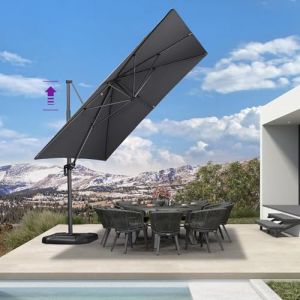 PURPLE LEAF Parasol Déporté 3,5 × 3,5 cm avec Manche Télescopique 60 cm, Parasol de Jardin Exterieur Protection UV 50+ Cadre en Aluminium avec Manivelle Inclinable et Rotation à 360°, Gris (PurpleLeafGarden, neuf)