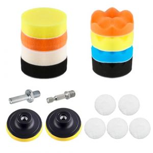 17 Pcs Pad Polissage Voiture, 80mm Polissage Pad Éponge de Polissage Éponge Polir Kit Disque Polissage Voiture en Laine pour Lustreuse Polisseuse Voiture, avec M10 Foret, pour Ponçage Cirage (AoLongAo, neuf)