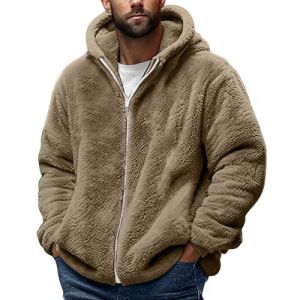 G&eacute;n&eacute;rique Veste Polaire Homme Blouson Polaire Blousons en Peluche Chaud Manteau Teddy Fleece Double Face Hoodie avec Fermeture &Eacute;clair Veste Pilou Pilou Homme Outerwear Cardigan V&ecirc;tements Caf&eacute; L (peibaishuno, neuf)