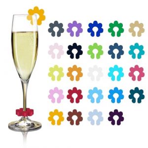 Lot de 24 marque-verres color&eacute;s en silicone alimentaire &ndash; marqueurs de verres &agrave; vin, champagne et cocktail &ndash; r&eacute;utilisables et &eacute;l&eacute;gants pour f&ecirc;tes, mariages et soir&eacute;es conviviales (NANSONG SARL, neuf)