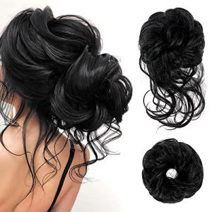 Postiche Chignon Désordonné, Chouchou Postiche Ondulé Faux Chignon Chouchou Bouclés Ou Chignon Décoiffé Postiche avec Chouchou élastique pour Femmes avec Corde à Cheveux et épingle à Cheveux, Noir,45g (Mxcwir EU, neuf)