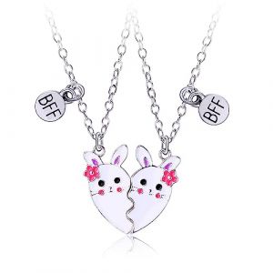 Hifot Collier d'Amitie Best Friend pour 2 Filles - Chaine Argent Femme avec Lapin Coeur Separable Pendentif pour Soeur Friend Cadeau Anniversaire (crsqx, neuf)