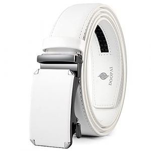 DOOPAI Ceinture pour homme, ceinture à cliquet réglable de 3,5 cm, Ceinture en cuir blanc, longueur pouvant être coupée, avec boîte cadeau (Dupai_belts, neuf)