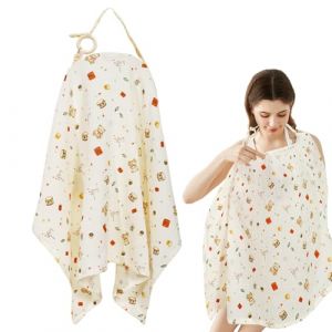 XIMEY Echarpe Allaitement Bebe, Cape Allaitement, Tablier Allaitement, Couverture Allaitement, 93 x 65 cm, Allaitement Accessoires, Tablier d'Allaitement coton avec Boucle de Fixation (Beige, Ours) (WANSH, neuf)