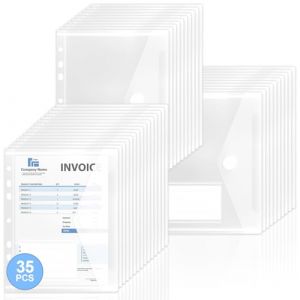 Lot de 35 Pochettes Plastique A5, Chemise Plastique Porte-documents avec Fermeture Auto-Agrippante, Pochettes Plastiques Perfor&eacute;es A5 avec &eacute;tiquettes pour Organiser des Documents (DERUNRUN, neuf)