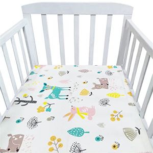 Hiseng Drap Housse Landau Berceau Lit d'Appoint, Étoile Animal Draps-Housses pour Un Lit Bébé, Coton Housse de Matelas Universels Élastique Protège Matelas pour Enfant (Wapiti,150x80cm) (Hiseng, neuf)