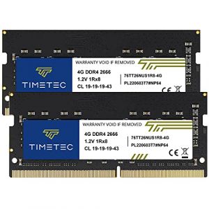 Timetec 8 Go KIT (2x4 Go) DDR4 2666MHz PC4-21300Non-ECC sans Tampon 1.2V CL19 1Rx8 Rang Unique 260 Broches SODIMM Ordinateur Portable PC Ordinateur m&eacute;moire RAM Module Mise &agrave; Niveau (Timetec Europe, neuf)