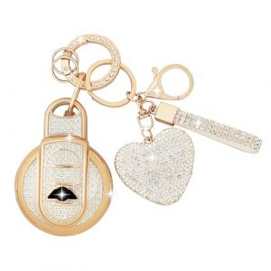 ZVRSUA Coque de Clé de Voiture avec Porte-Clés Strass en Cœur – Compatible avec BMW Mini Cooper S D SD One F54 F55 F56 F57 F60 R56 R57 R58 R59 Cabrio Clubman Countryman，Smart Key，3/4 Boutons (Argent) (SENBAODZ, neuf)