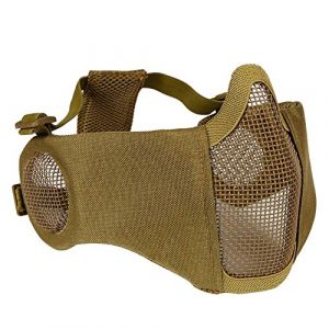 AOUTACC Masque Airsoft en maille, Masques en maille demi-visage avec protection auditive pour CS/Hunting/Paintball/Shooting-TAN (MeiLu, neuf)