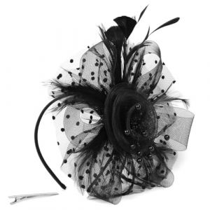 Fascinator Plume Vintage Femmes Soucoupe Noire Sinamay Bandeau Fascinateur Mariage Ascot Hatinator Cage à Oiseaux Maille Visage Chapeau pour Mariage Thé (Jieddey, neuf)