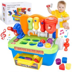Aragallant Etabli Jouet Bebe 1 2 3 Ans, Caisse a Outil Enfant 2 Ans avec Musique et Lumières Jeux Montessori, Boite a Outils Jeux Educatif Cadeau Garcon Fille Enfant 2 Ans (Aragallant Etrade, neuf)