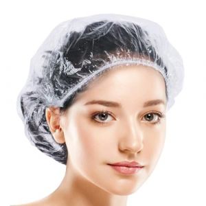 Kryzulax 50 Pièces Bonnet Douche Jetable,Bonnet de Douche à Usage Unique,Bonnet de Douche en Plastique,Douche Large Élastique Épais en Plastique Transparent,pour Hôtel,Shower,Spa(42cm) (ChuDu-store, neuf)