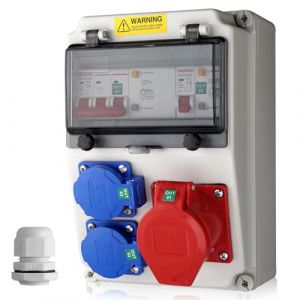 EYPINS Coffret Électrique de Chantier avec LS+FI-IP54 -Prise Schuko-230 V -Distributeur de Courant Électrique avec Disjoncteur Distributeur de Puissance Consommée pour Atelier/Usine/Garage (eYpins-FR, neuf)