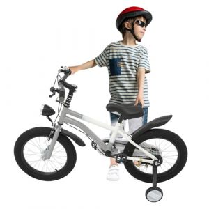 CUMELLIIR V&eacute;lo pour enfant 16 pouces gar&ccedil;ons et filles, v&eacute;lo avec roues stabilisatrices et lumi&egrave;re, r&eacute;glage de la hauteur, v&eacute;lo en acier au carbone pour enfants &agrave; partir de 4, 5, 6, 7 ans, gris (BEIMEINV, neuf)