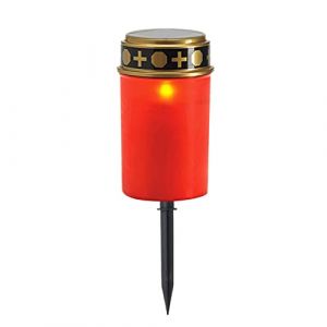 FIYSON Bougie fun&eacute;raire solaire &agrave; LED, 7 x 24,5 cm, rouge, &eacute;tanche IP44, sans flamme, lampe fun&eacute;raire avec piquet de terre, bougie fun&eacute;raire &agrave; &eacute;nergie solaire, bougie de cimeti&egrave;re, lanterne fun&eacute;raire (ZPKJ., neuf)
