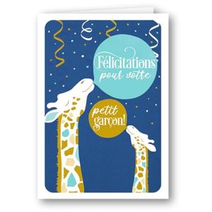 Editions Cely Carte F&Eacute;LICITATIONS NAISSANCE B&Eacute;B&Eacute; - toucher Velours - dorures Or - gaufrage relief - enveloppe incluse - Format 12 x 17cm - papeterie premium (Gar&ccedil;on) (Emball'Art, neuf)