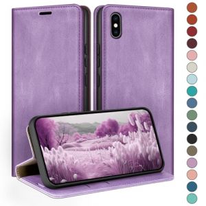 HUOUH Coque pour iPhone XS Max 6,5" avec RFID Blocage Etui à Rabat en Cuir de Premium,Fentes pour Cartes,Case à Rabat,Coques de Cover pour Apple XS Max Portefeuille Lilas Violet (BOZAN LIMITED, neuf)
