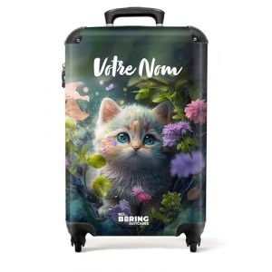 NoBoringSuitcases.com Valise Enfant, Valise Personnalisable Enfant, Bagages Enfant, Valise Roulette, Valisette Enfant, Trolley, Valise Cabine 55x35x25cm (Chaton Parmi Les Fleurs - Multicolore) (NoBoringSuitcases, neuf)