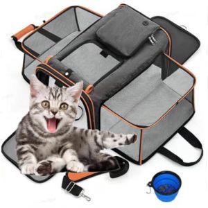 Sac de Transport pour Chat Chien Bo&icirc;te de Transport Extensible Sac Transport Chat Respirant et Pliable Sac de Transport avec Matelas en Peluche Amovible pour Voyage en Train/Voiture/Restaurant/Avion (Threelittleones-EU, neuf)