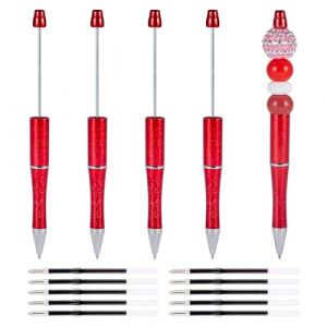 Cheriswelry Lot de 5 stylos &agrave; bille en plastique noir avec 10 recharges suppl&eacute;mentaires pour &eacute;tudiants, bureau, fournitures scolaires, brique r&eacute;fractaire (Cheriswelry EU, neuf)