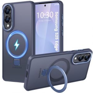 HuwaiH Coque pour Samsung Galaxy S25 Edge, Magn&eacute;tique Robuste Anneau de Support Invisible, Protection Militaire, &eacute;tui Antichoc pour Samsung S25 Edge(Bleu Marine) (Zhimingeu, neuf)