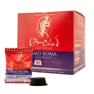 BOCCA DELLA VERITA - Bo&icirc;te de 10 capsules de caf&eacute; italien AMO ROMA Gourmet, Capsules compatibles avec la machine &agrave; caf&eacute; Lavazza&reg; A Modo Mio, 100% Made in Italy (God Save The Coffee, neuf)