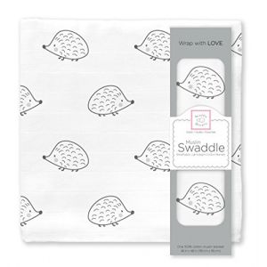 SwaddleDesigns Couverture d'emmaillotage XL en Mousseline de Coton, h&eacute;risson, Noir (Manga Naturals, neuf)