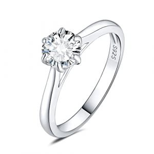 JewelryPalace 0.5ct Classique Moissanite Bague Taille Rond Solitaire Pierre Argent Massif 925 Femme, Diamant Simulé Bague Argent Fiançailles Mariage Promise Alliance, Ensemble Bijoux Femme Mariee (jewelrypalace, neuf)