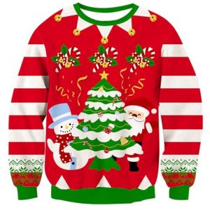 Fanient Pull Tricoté pour Garçons et Filles - Pull de Noël rayé - Imprimé drôle de Noël - Rouge - 11-12 Ans (Evensu, neuf)