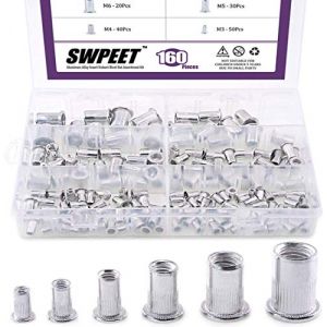 Swpeet 160 pi&egrave;ces en alliage d'aluminium t&ecirc;te plate rivet &eacute;crou Kit, y compris une vari&eacute;t&eacute; de m3 M4 M5 M6 M8 M10 en aluminium p&eacute;dale insert &eacute;crou, id&eacute;al pour fournir un fil porteur haute r&eacute;sistance (swpeet, neuf)
