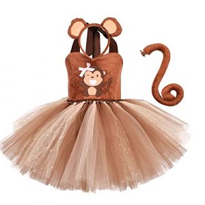 OBEEII Halloween Déguisement Enfant Filles Robe de Singe/Mouton/Renard Tutu Princesse Cosplay Carnaval Halloween Fêtes Noël Anniversaire Luxe Costume Avce Queue Bandeau Singe 5-6Ans (OBEEII STORE, neuf)