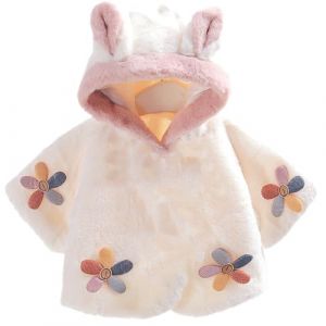 OKSakady nouveau-né bébé fille manteaux à col en fausse fourrure et vestes à capuche Cape Cape Poncho 0-3 ans (Sakady-EU, neuf)