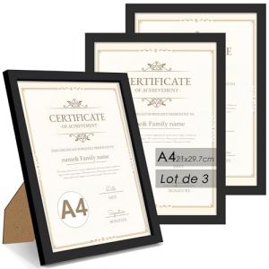 QPQIYIY Lot de 3 cadres photo A4 (21 x 29,7 cm), noirs, fabriqu&eacute;s en mat&eacute;riau &agrave; base de bois, cadres A4, id&eacute;aux pour photos, images, posters (Frame Eu, neuf)