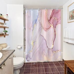 Uiiooazy Rideau Douche Anti Moisissure, Rideau de Douche 150x200cm Rose Effet Marbre Lavande Violet Rideaux de Baignoire Tissu Lavable Imperméable Polyester Rideaux Salle de Bain avec 10 Crochets (dongguibinjingpinxiaodianpu, neuf)