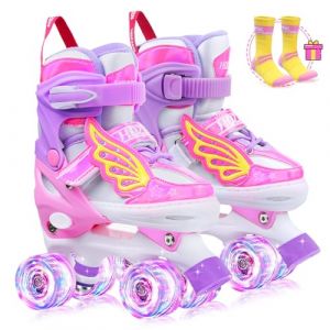 Hozzen Roller Enfant Fille Ajustable 32-35, Roller Quad avec Roues Lumineuses et Sac de Patin a Roulette Fille, Roller Skates for Kids Ages 6-12, Cadeaux Licorne pour Filles (LucxPeicyTop, neuf)