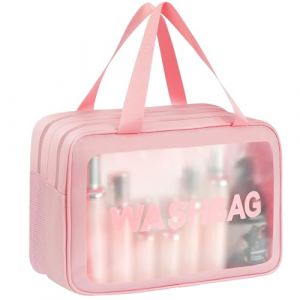 Aucuu Trousse de Toilette Transparente, Grande Trousse De Toilette Voyage, Double Compartiment S&eacute;paration S&egrave;che Et Humide, Impermeable Portable Trousses de Maquillage de Voyage Transparente en PU (Aucuu&reg;-EU, neuf)